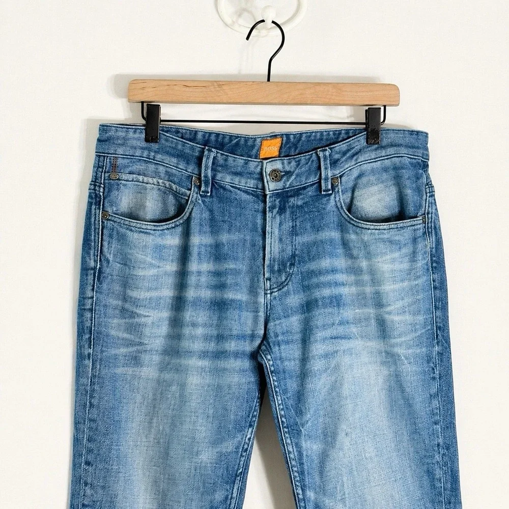 Hugo Boss Orange Mens Jeans 35x32 Blue Straight‎ Slim Medium Wash Denim